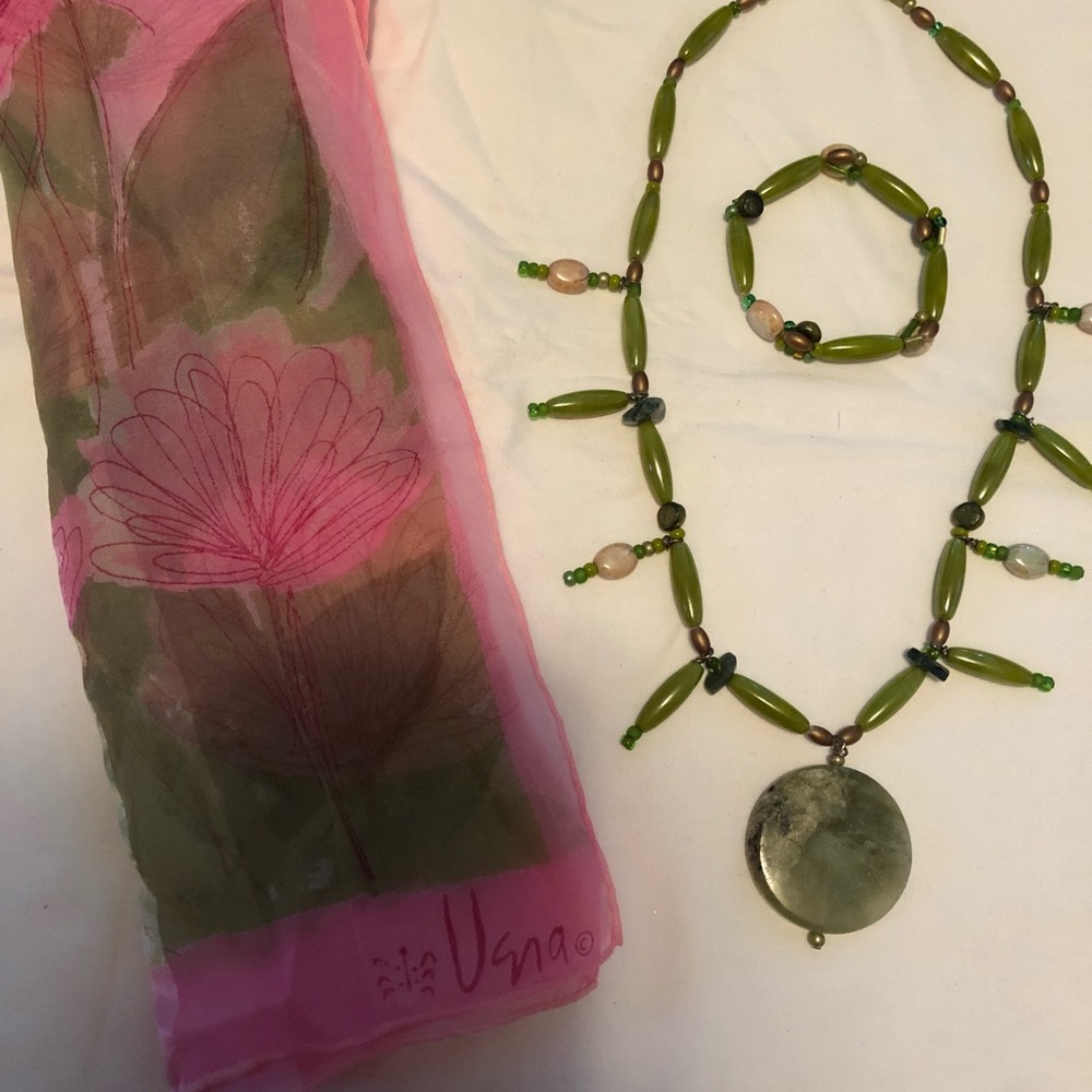 Handmade necklace and bracelet.  Matching scarf